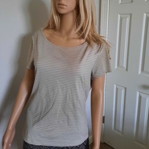 Tan and black striped blouse